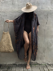 Boho Tie Dye Striped Kimono Cover Up With Belt
