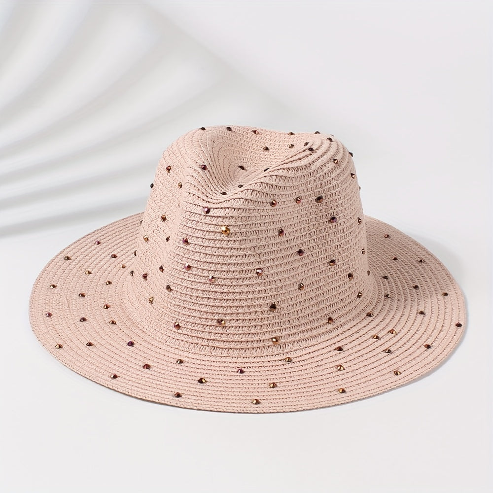 Pink Sun Hat Wide Brim Straw Jazz Hat French Style Summer Travel Beach Hats