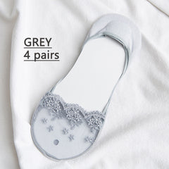 4 Pairs Lace Invisible Socks Ultra thin Breathable Non slip Boat Socks