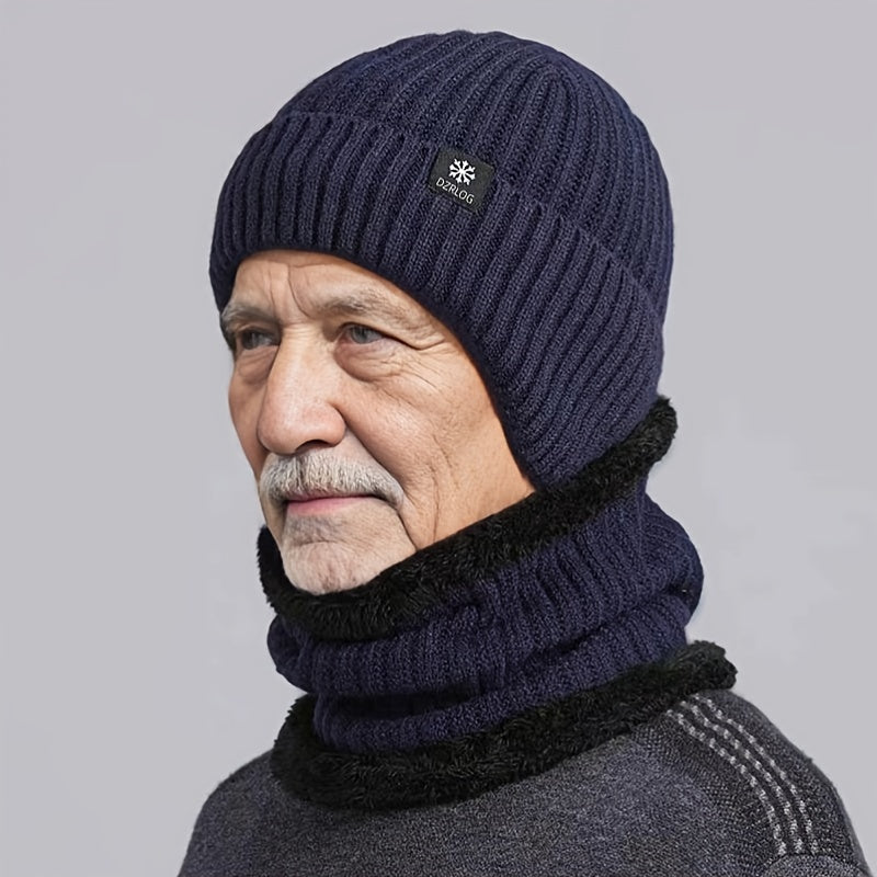 Men's Warm Velvet Lined Beanie Hat Set for Winter