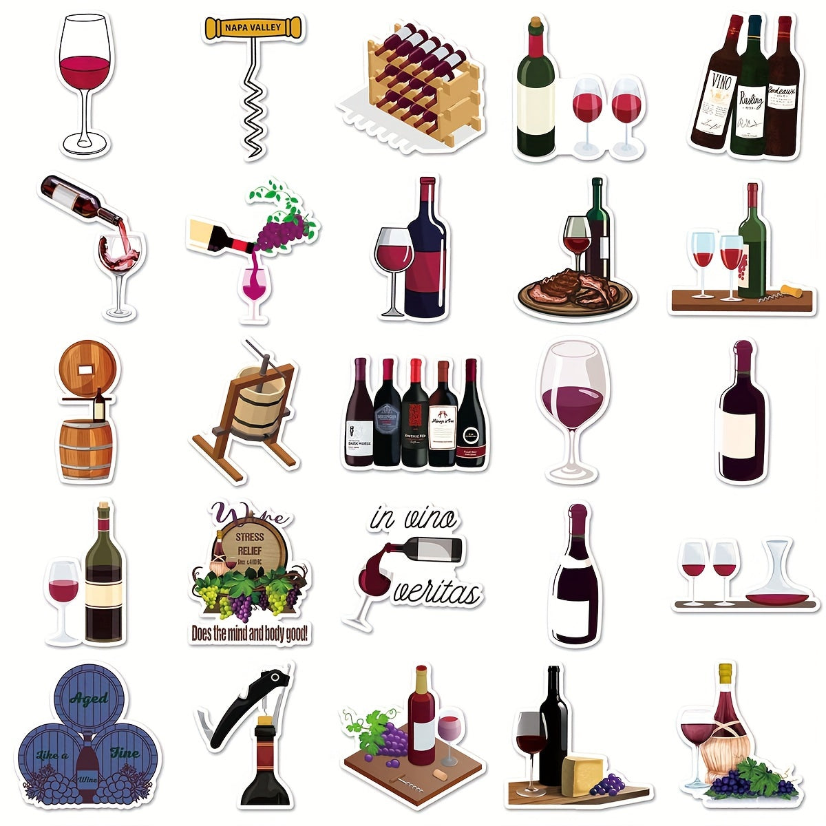 50pcs Red Wine Romantic Stickers for DIY Mobile Phone Water Cup Car Skateboard