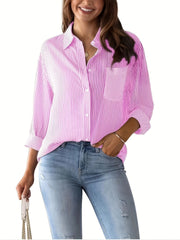 Stripe Print Button Up Long Sleeve Blouse