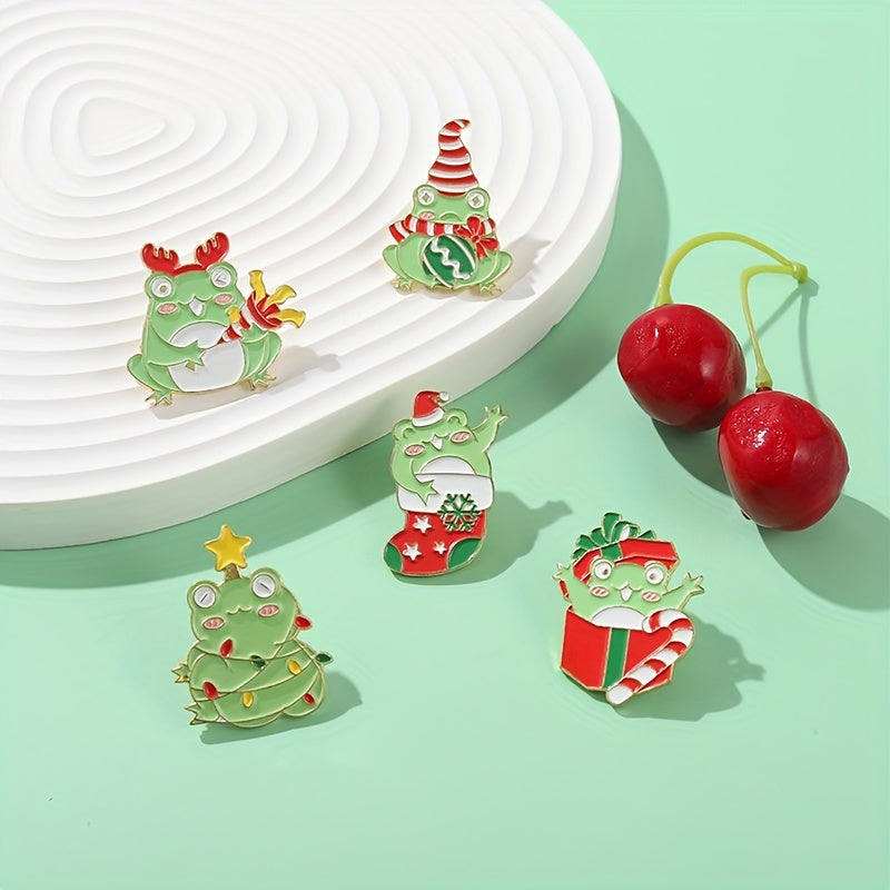 Christmas Frog Brooch Pin Cartoon Toad Animal Lapel Pin For Women