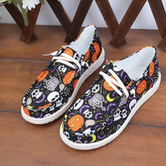 Women's Pumpkin & Ghost Pattern Shoes Slip On Low Round Toe Non slip Canvas Shoe