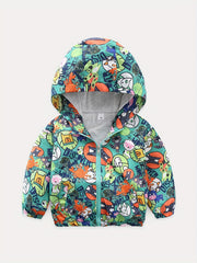 Boys Dinosaur Hooded Jacket Windbreaker Kids Clothes