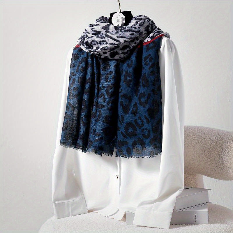 Leopard Printed Scarf Thin Fringed Headscarf Sunscreen Windproof Scarf