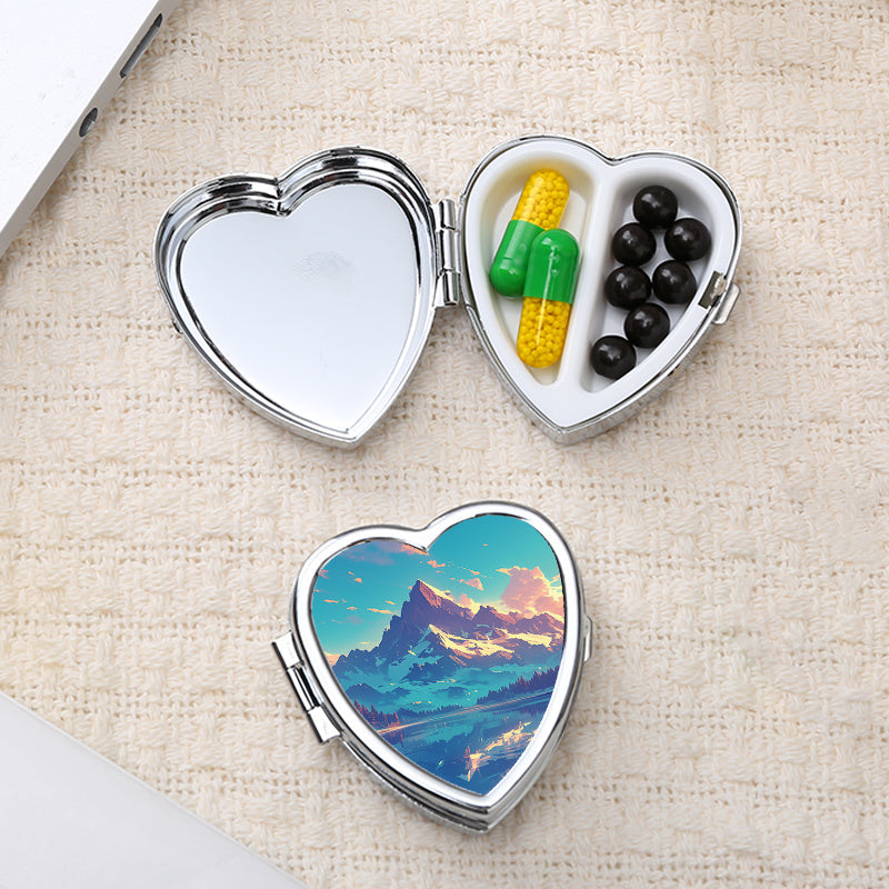 Heart Shaped Pill Box 2 Compartments Portable Medicine Organizer