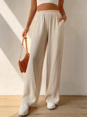 High Waist Wide Leg Pants with Dual Pockets for Women