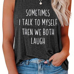 Casual Tank Top Women's Plus Slogan Print Round Neck Stretch Tank Top