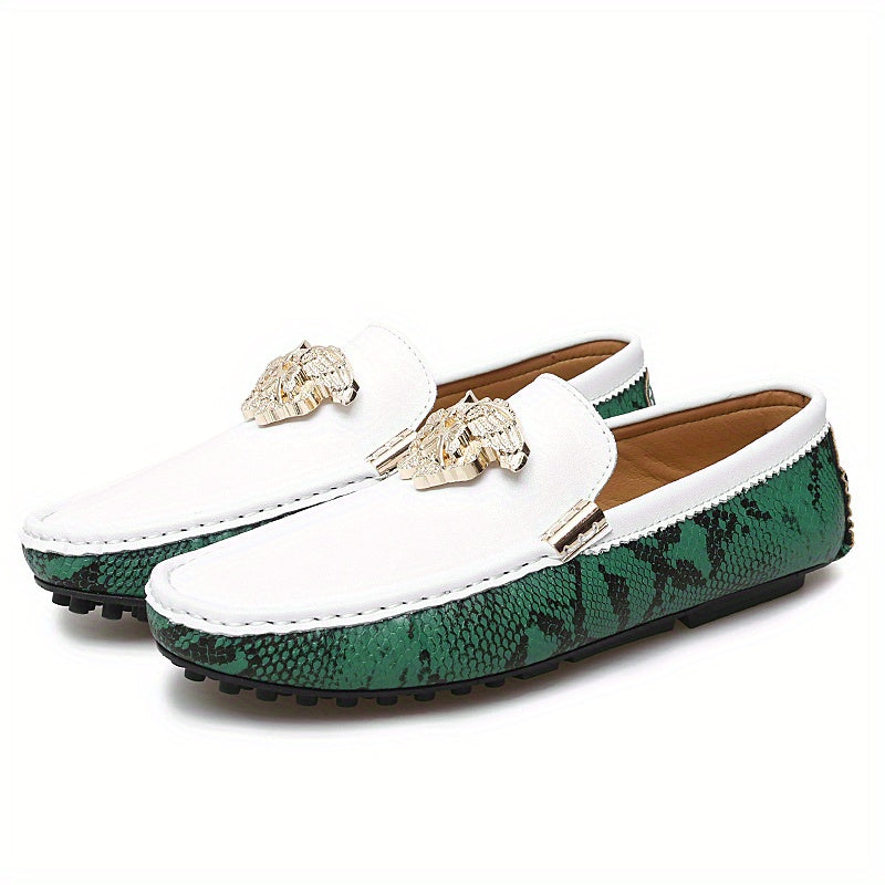 Men's Reptile Effect Loafer Shoes with Metallic Decor
