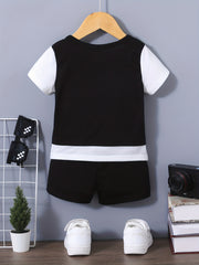 Boy's Contrast Casual Outfit Short Sleeve T shirt & Shorts