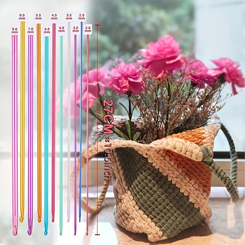 11pcs Aluminum Multicolor Tunisian Metal Crochet Hook Set For Beginners