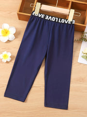 Toddler Girls Letter Waistband Elastic Casual Pants Trousers for Spring and Fall