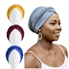 Solid Braided Turban Cap Forehead Cross Pre-tied Head Wrap