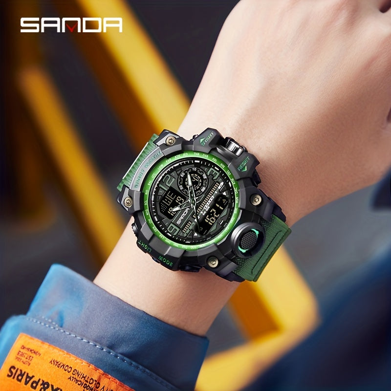 SANDA Men's Sports Watch Waterproof LED Dual Screen Multifunctional