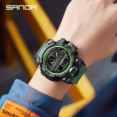 SANDA Men's Sports Watch Waterproof LED Dual Screen Multifunctional