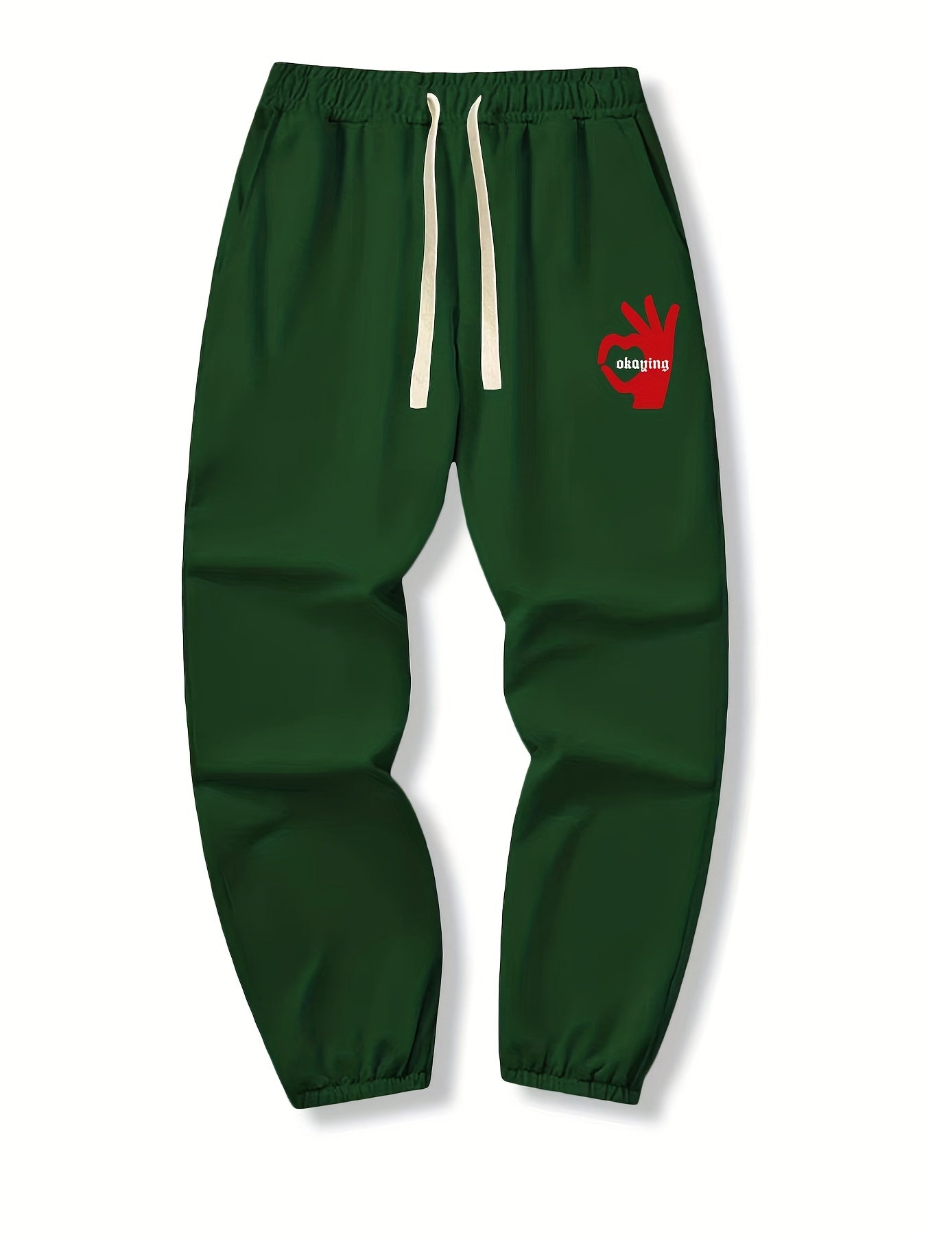 OK Gesture Print Drawstring Sweatpants Men's Casual Joggers