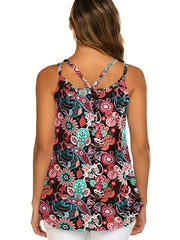 Boho Cami Top Women's Plus Paisley Print Split Strap Cut Out Cami Top