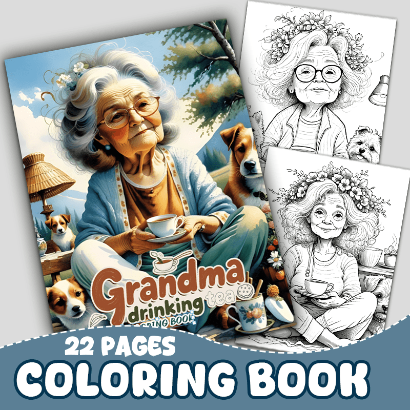 Whimsical Grandma & Dog Adult Coloring Book - Perfect Christmas Gift