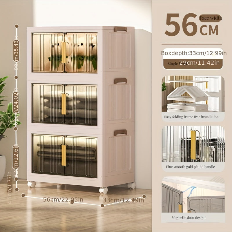 1pc Foldable Storage Box Cabinet Plastic Snack Shelf