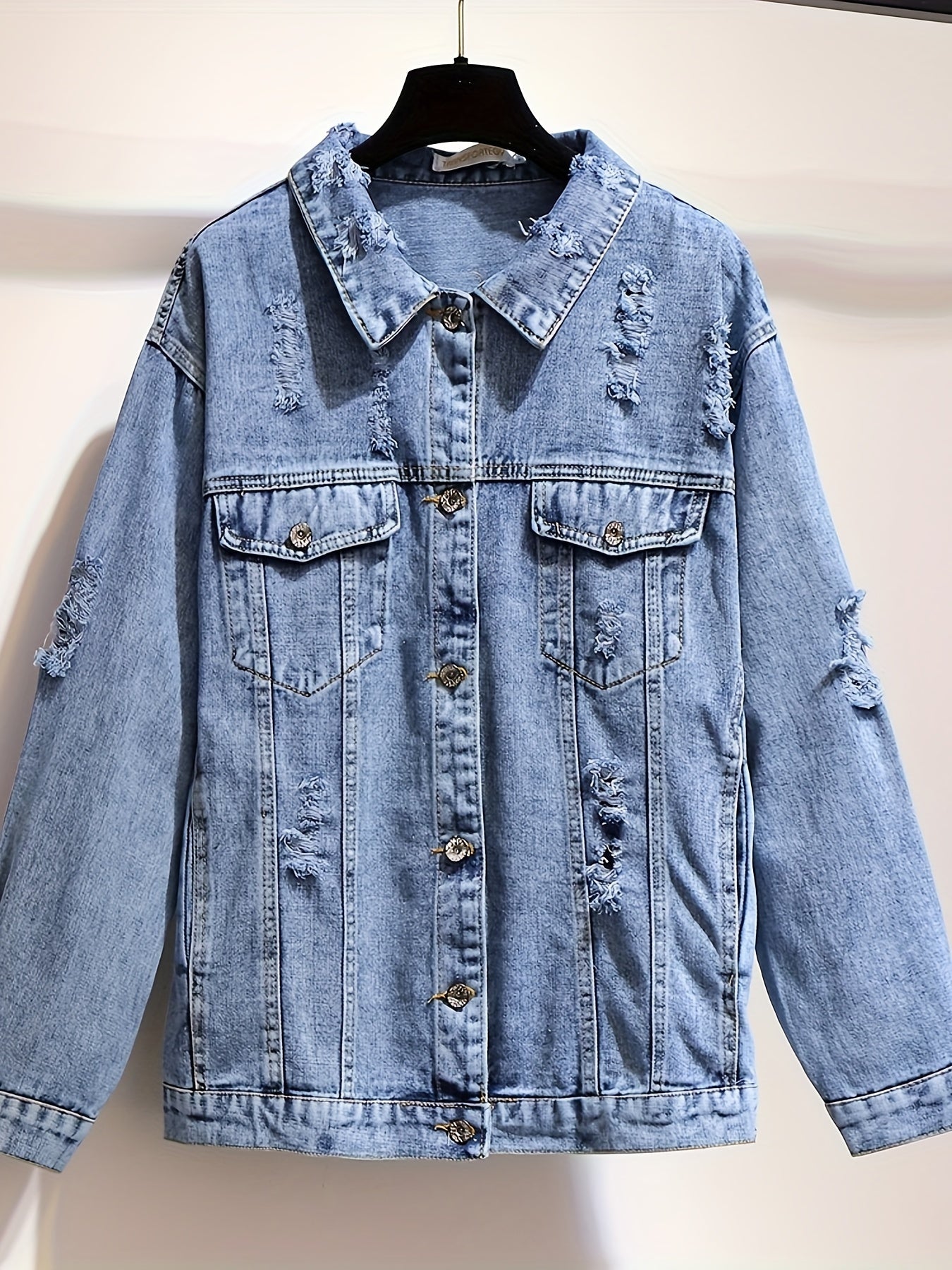 Solid Button Long Sleeve Denim Jacket