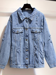 Solid Button Long Sleeve Denim Jacket