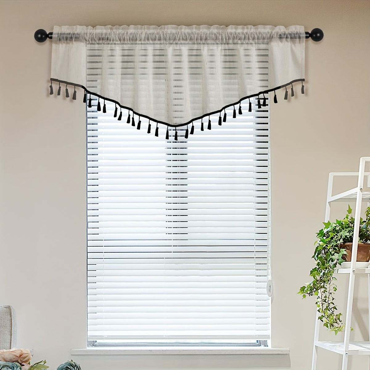 Japanese Linen Short Valance Curtain V-shaped with Tassel Rod Pocket