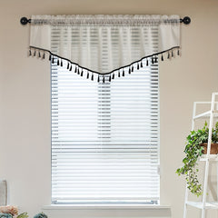 Japanese Linen Short Valance Curtain V-shaped with Tassel Rod Pocket