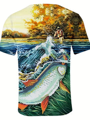 Men's Mosaic Fish Graphic T shirt 3D Print Crew Neck Tee for Summer