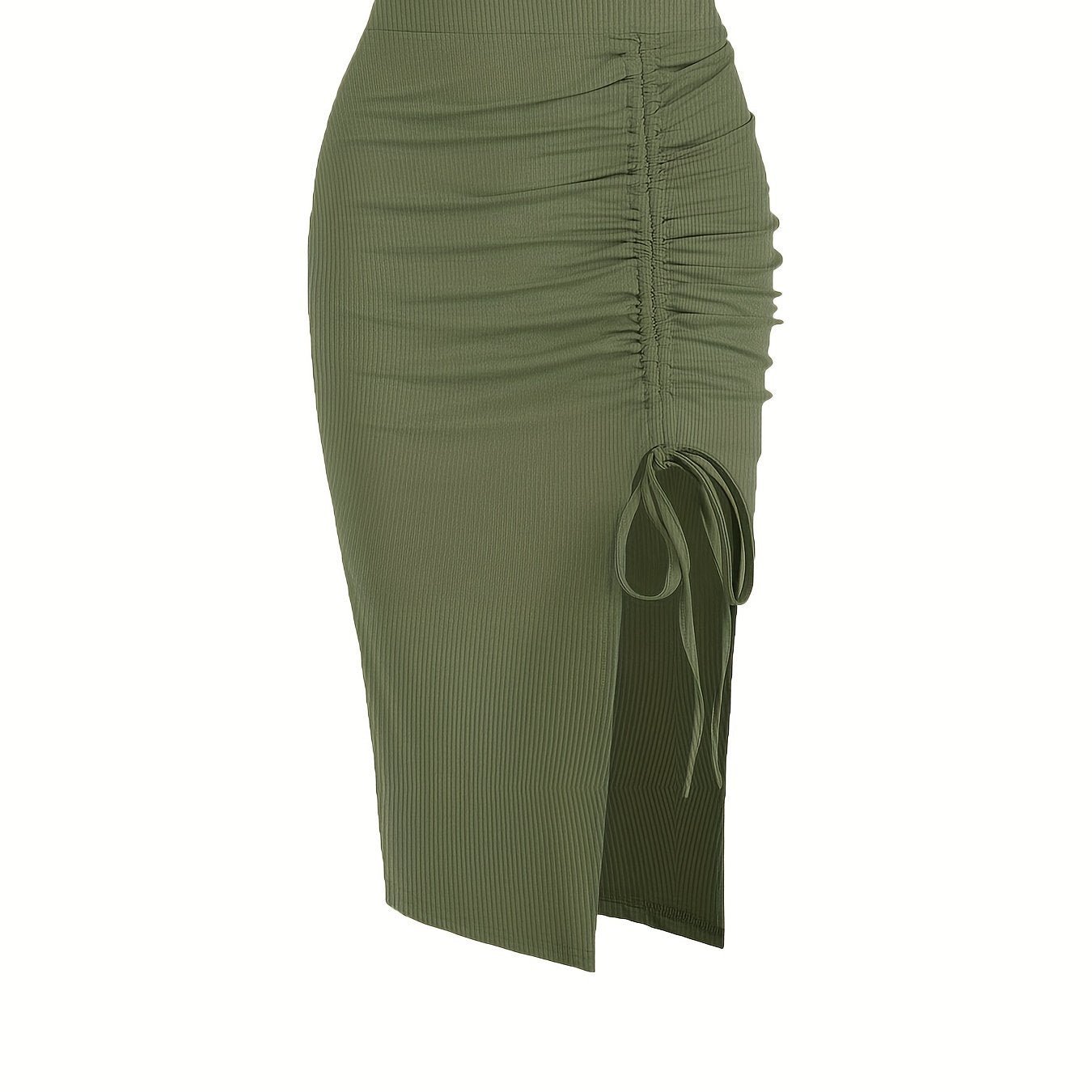 Ruched Split Skirt Bodycon Stretchy Casual Skirt