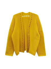 Solid Cut Out Knitted Long Sleeve Open Front Sweater Cardigan