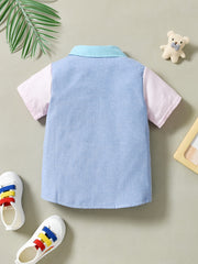 Boys Block Pocket Button Lapel Short Sleeve Shirts Tops Kids Clothes