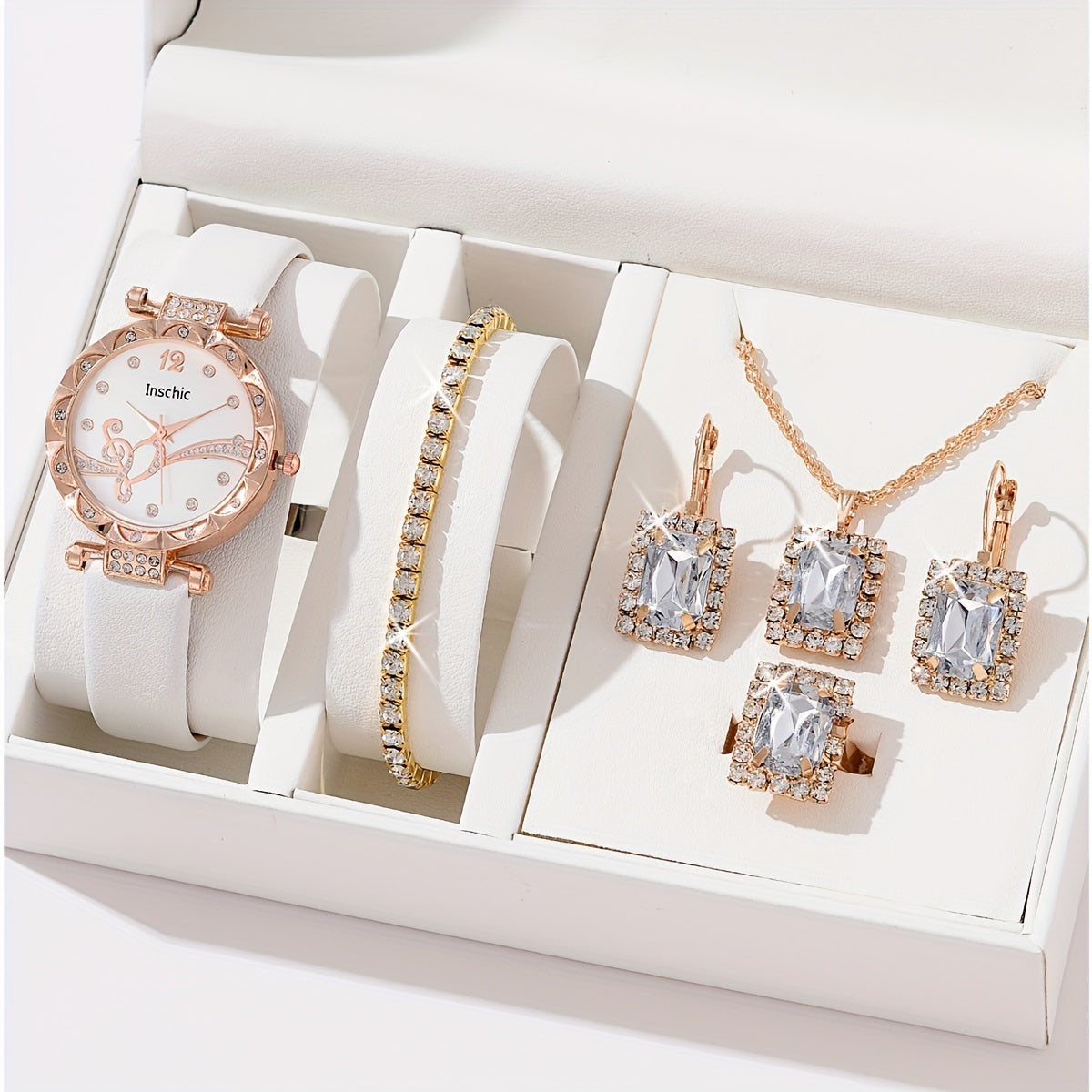 6pcs Heart Wing Leather Quartz Watch Set for Students