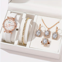6pcs Heart Wing Leather Quartz Watch Set for Students