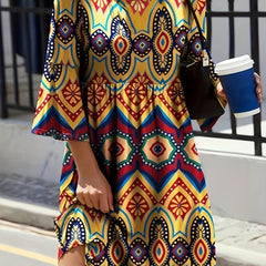 Paisley Print Bell Sleeve Boho Dress