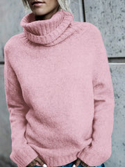 Solid Turtleneck Sweater Split Warm Knitted Jumper