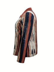 Stripe Print Long Sleeve Workwear Top