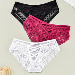 3 Pack Plus Size Floral Lace Cut Out Back High Stretch Panties Set
