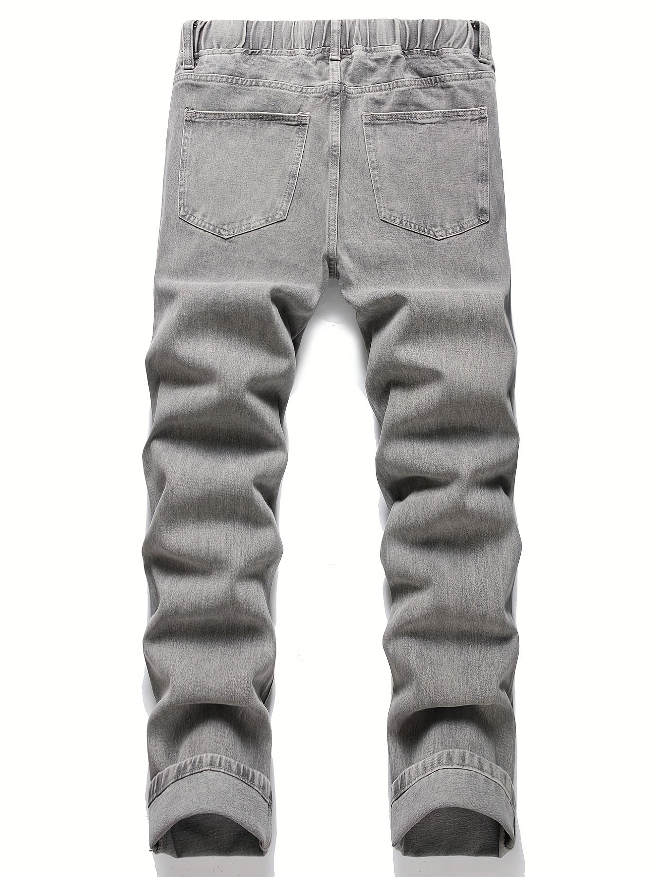 Men's Drawstring Jeans Men's Casual Street Style Straight Leg Denim Pants
