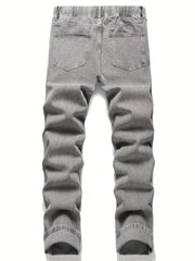 Men's Drawstring Jeans Men's Casual Street Style Straight Leg Denim Pants