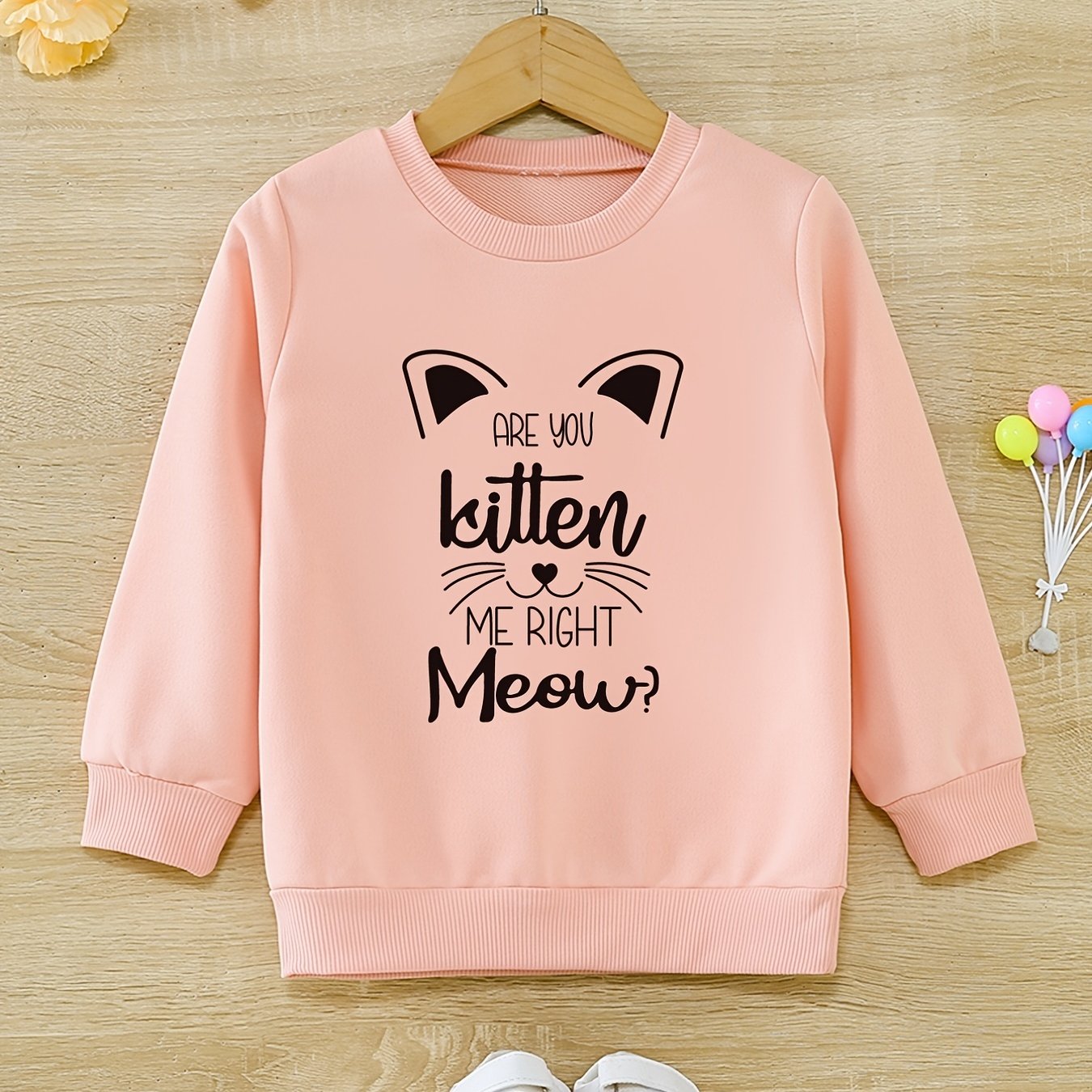 Girls Fun 'Are You Kitten Me' Round Neck Active Pullovers