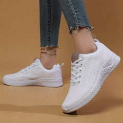 Women's Solid Sneakers Casual Breathable Knit Lace Up Shoes Lightweight