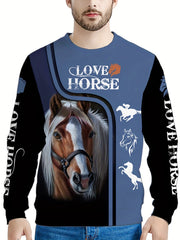 Love Horse Graphic Men's Pullover Sweatshirt Long Sleeve Crew Neck