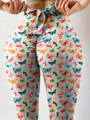 Sports Leggings Women's Plus Heart Print Cut Out Tie Back High Stretch
