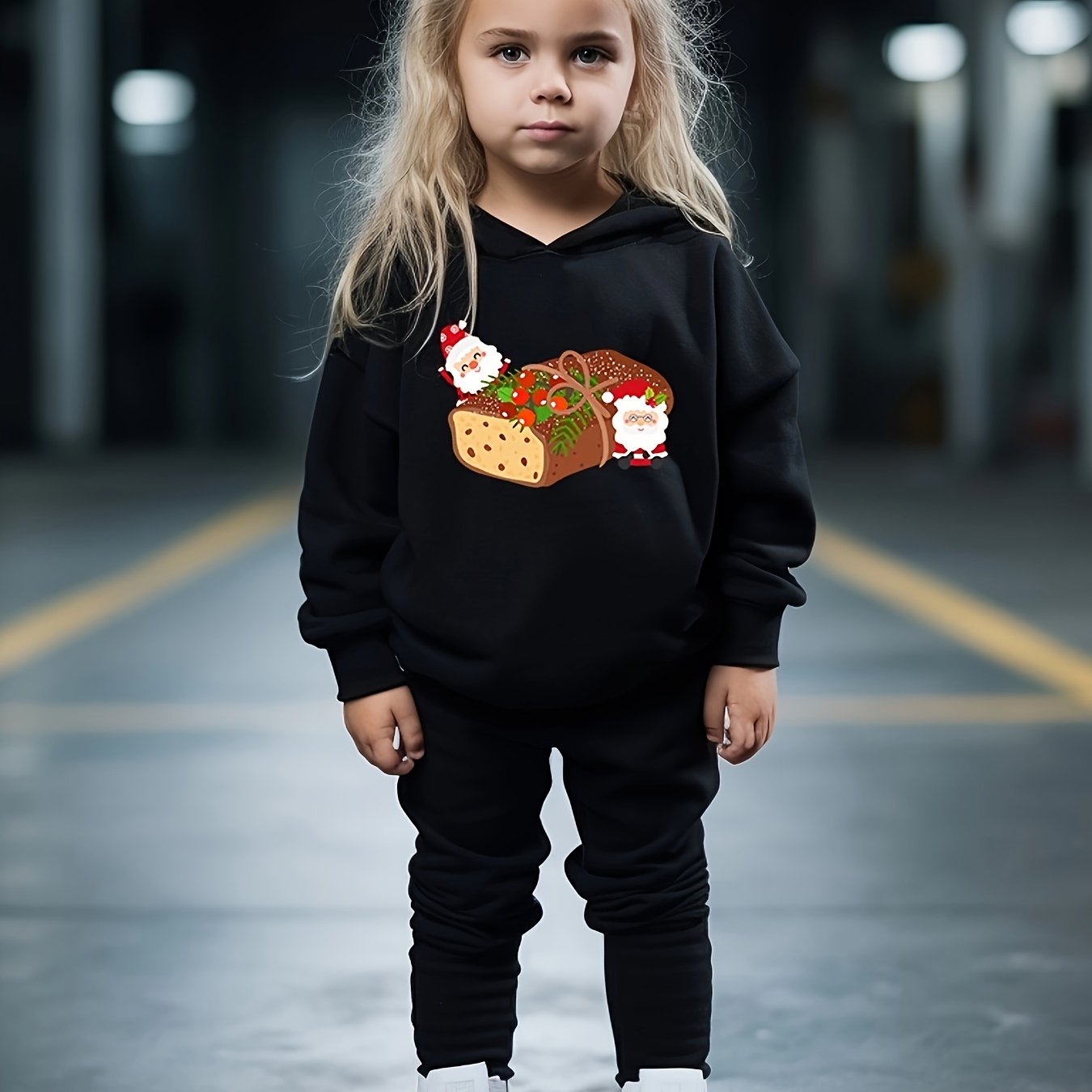 Girls 2pc Bread Pattern Hooded Sweatshirt & Sweatpants Set