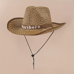 Sunshade Cowboy Hat Plaid Straw Hat Outdoor Fishing Travel Beach Hat