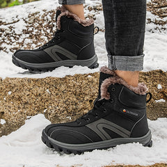 Men's Outdoor Snow Boots Leather Warm Fleece Anti-slip Hiking Boots Winter