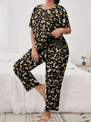 Dollar Print Pajamas Set Short Sleeve Top & Pants Money Graphic