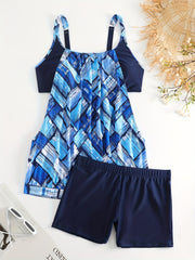 Patchwork Print Tankini Set Women's Two Piece Swimsuit