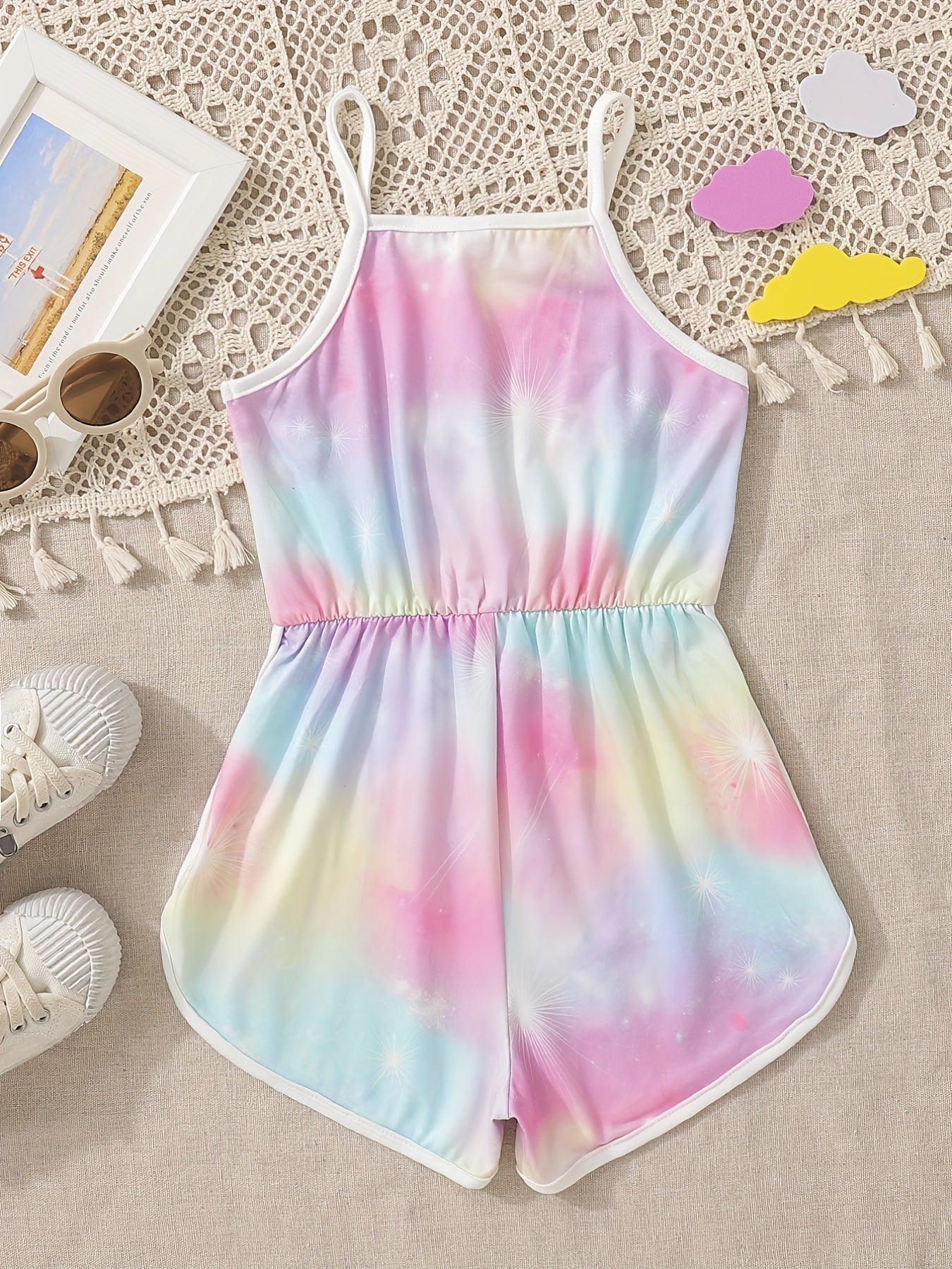 Toddler Girls Tie Dye Ice Cream Cat Romper Jumpsuit